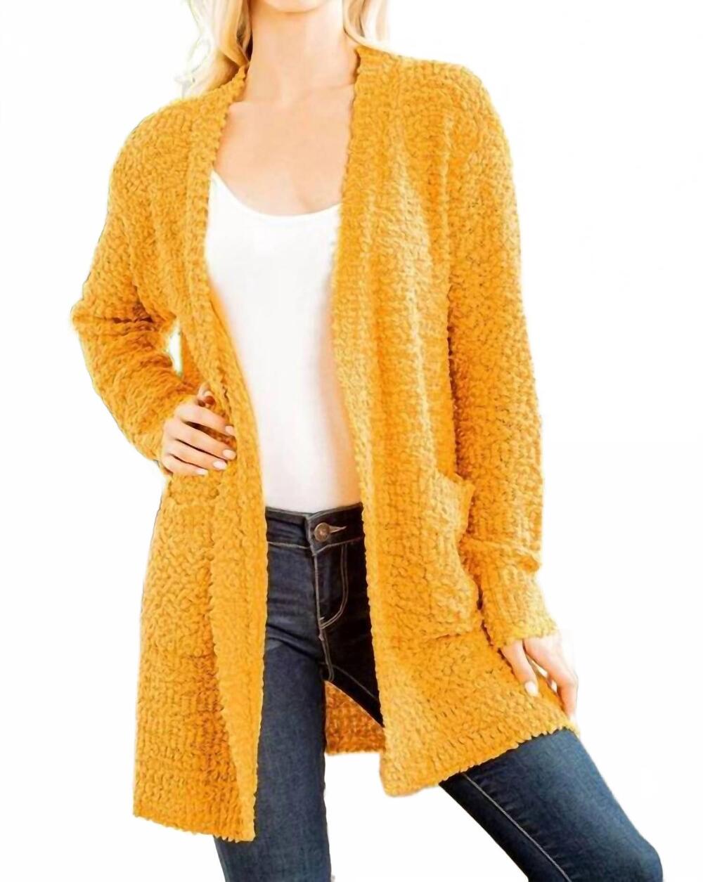 NEW HEIMISH USA bubble knit sweater cardigan in mustard